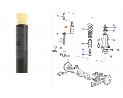 Stoßdämpfer Staubschutz Anschlagpuffer Satz für eine Seite SAAB 9-5 I 1998-2005, Einbauposition: für links und rechts passend Achse: Hinterachse Fahrzeugausstattung: für Fahrzeuge ohne Niveauregulierung Lieferumfang: mit Anschlagpuffer Federung
