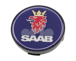 Nabendeckel / Nabenkappe schwarz / blau, mit schwarzem Rand, für Original SAAB Alufelgen für SAAB 9-3 II ´03-06 / 9-5 I ´04-06 63mm Durchmesser Text 