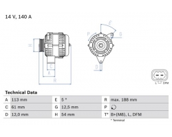 Lichtmaschine / Generator CADILLAC BLS 1.9D / OPEL Astra H / Vectra C / Signum / Zafira B 1.9 Turbodiesel / SAAB 9-5 I 1.9 TiD / 9-3 II 1.9 TiD 8V / 1.9 TiD 16V / 1.9 TTiD Z19DTH Z19DT A19DTR Z19DTR