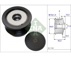 Alternator Freewheel Clutch for CADILLAC BLS 1.9D / OPEL / VAUXHALL Astra H / Vectra C / Signum / Zafira B 1.9 Turbodiesel / SAAB 9-5 I 1.9 TiD / 9-3 II 1.9 TiD 8V / 1.9 TiD 16V / 1.9 TTiD Z19DTH Z19DT A19DTR Z19DTR