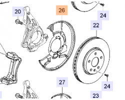 Cover Plate Brake Dust Shield Front Brake right / RH, SAAB 9-5 II 2010-2011, for Vehicles with Brake Disc Diameter 17