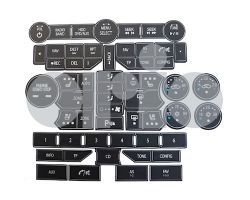 Radiotasten - Reparaturset / Tasten-Kit für Audiosystem / Etikettenblätter / Etikettenblatt Armaturen Tasten SAAB 9-5 II 2010-2011 / 9-4X 2010-2012 , Inkl.Montageanleitung