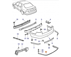 Spoiler Heck unten mit Aussparung für Endrohr Auspuff SAAB 9-5 I Limousine / Sedan 2002-2005, Original-Ersatzteil - OE Nr. 5143110, 5409446