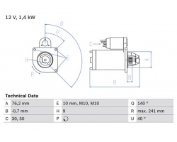 Starter 1.4 KW VOLVO 850 / C30 / C70 I / C70 II / S40 I / S40 II / S60 I / S60 II / S70 / S80 I / S80 II / V40 / V50 / V60 / V70 I / V70 II / V70 III / XC60 / XC70 / XC90