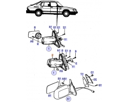 Mirror Glas right SAAB 900 I 1986-1989 / 900 I Convertible 1990-1994, RHD, Wide Angle, Genuine Part - Part #. 9837253